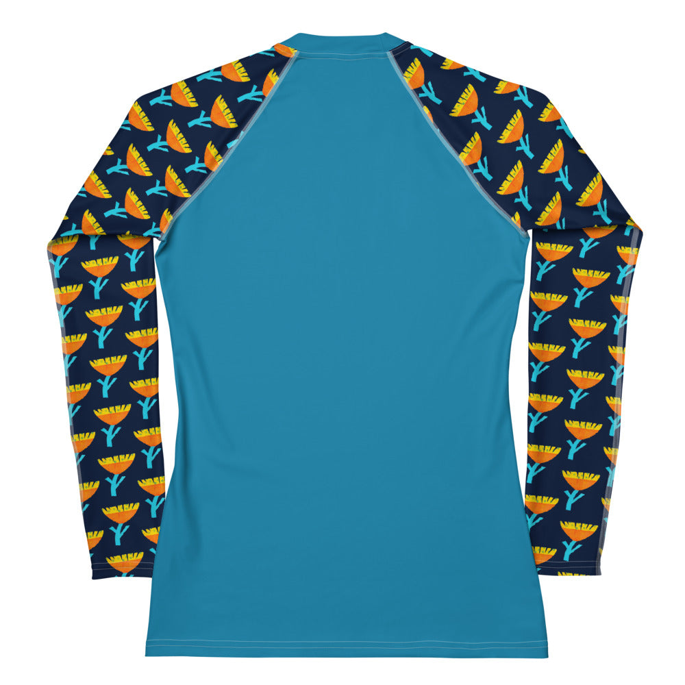 Women's Rash Guard - Flowers Blue