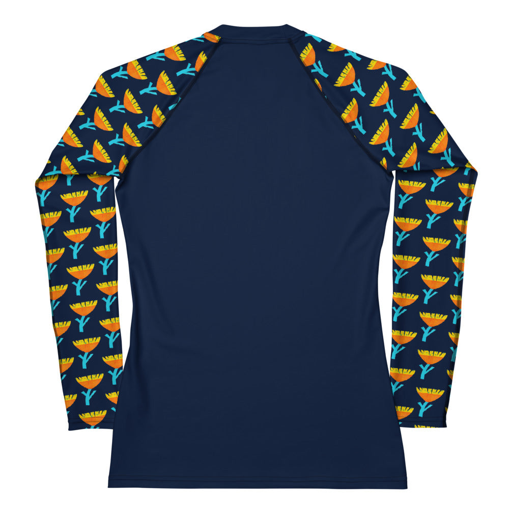 Women's Rash Guard - Flowers Navy