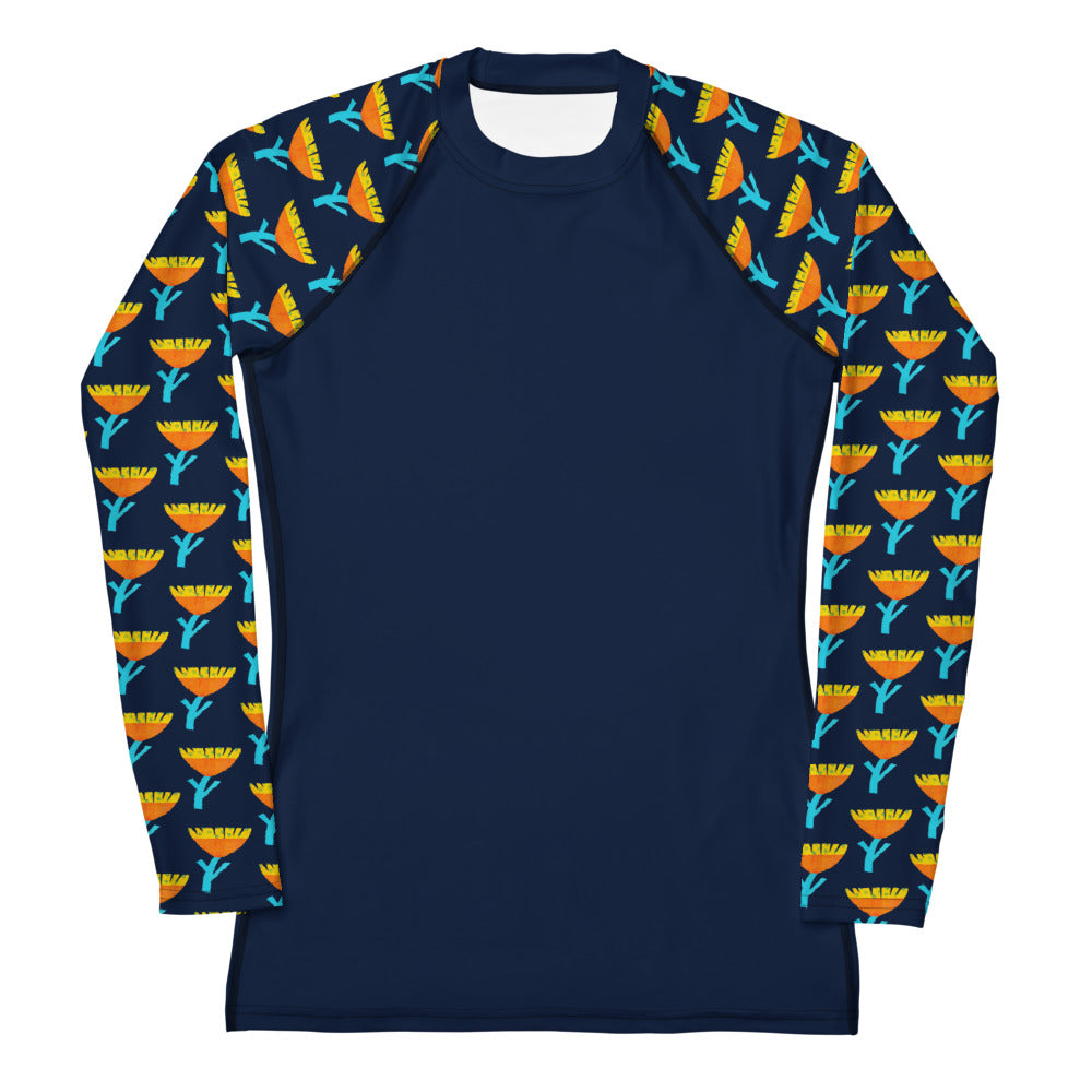 Women's Rash Guard - Flowers Navy