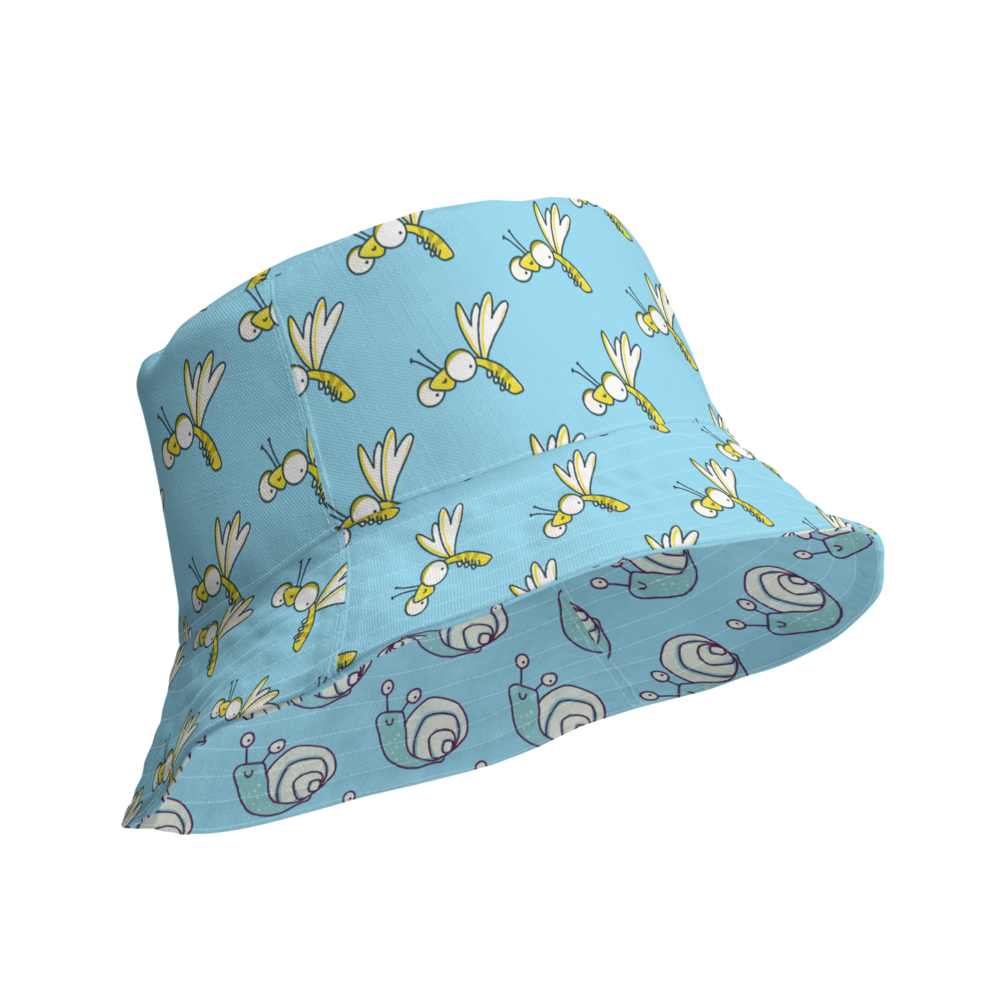 Snail & Dragonfly Reversible Bucket Hat